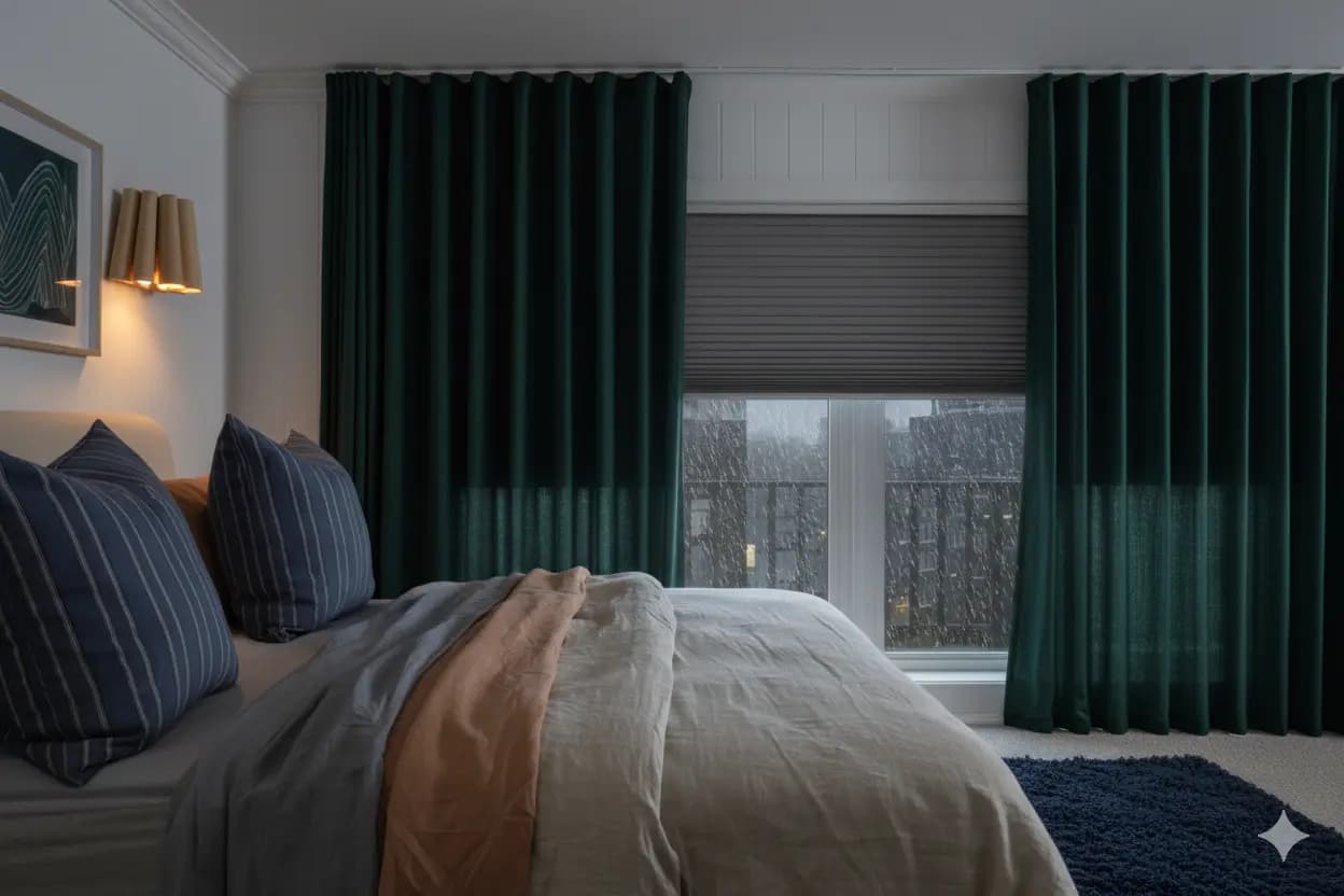 Drapery installed in a home